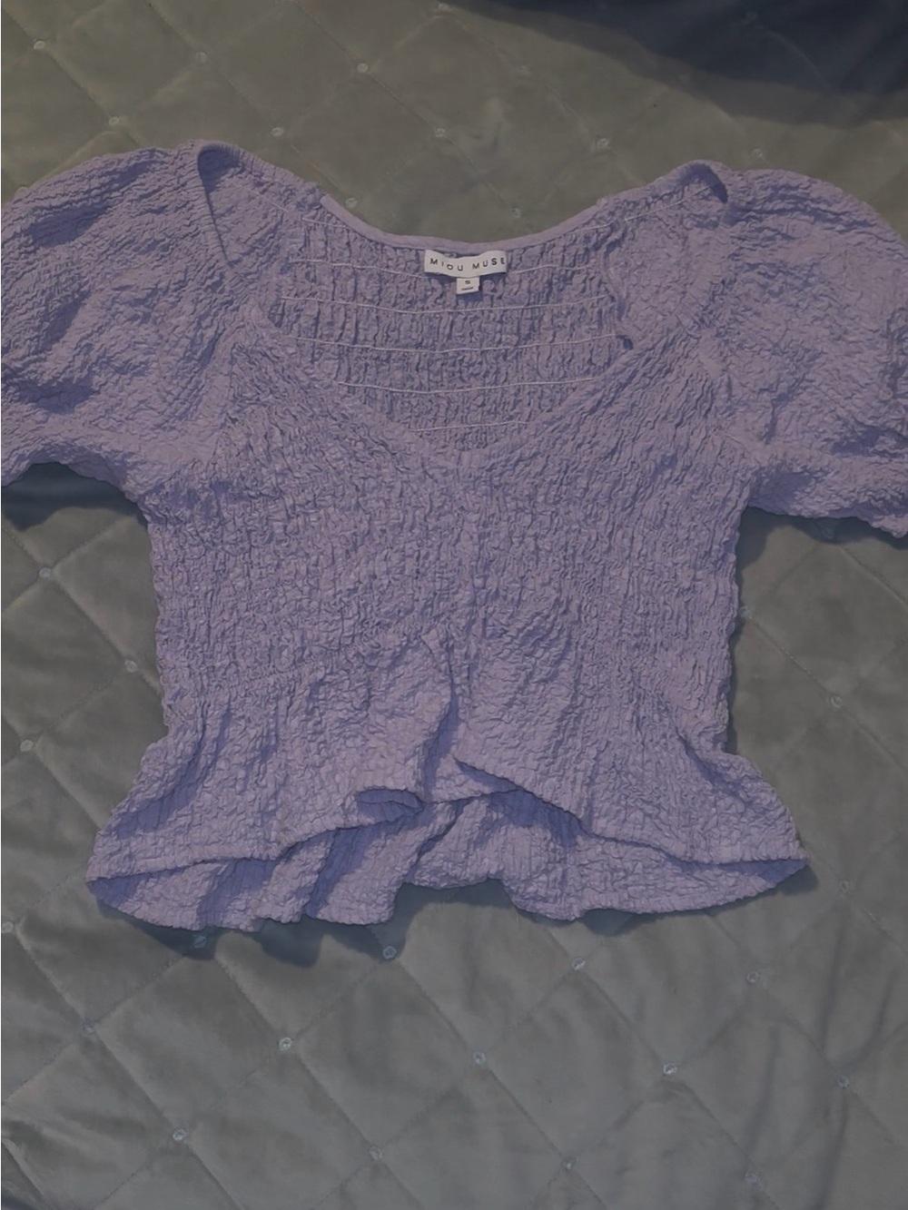 Mou & Jou Lavender Smocked Puff Sleeve Top